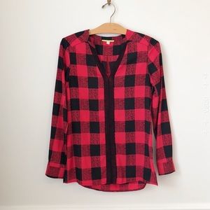 Gianni Bini Buffalo Check Plaid Red & Black Blouse